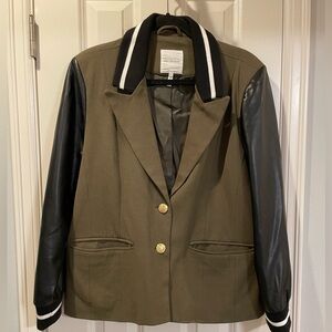 Leather baseball mixed textile blazer